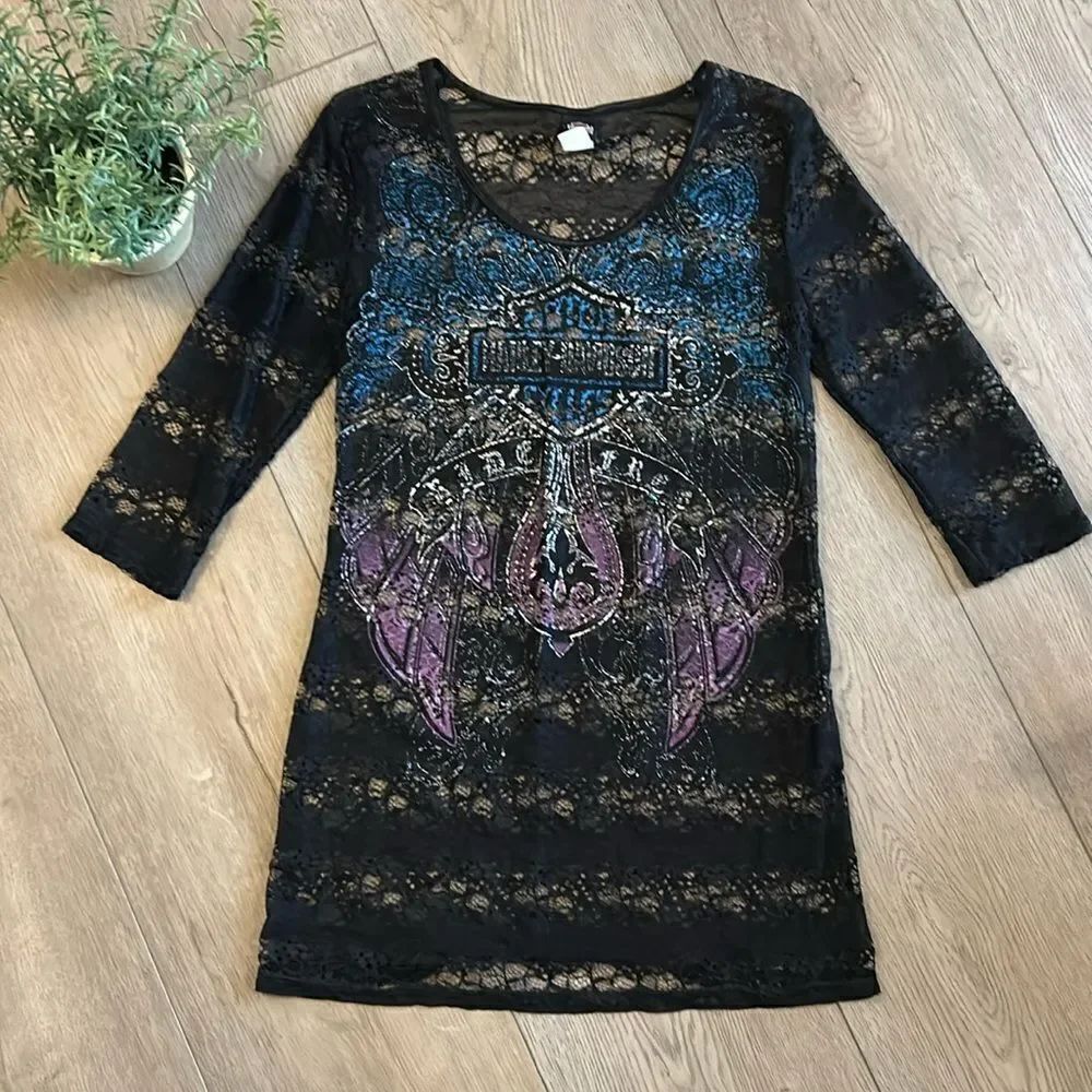 HARLEY DAVIDSON SHEER LACE DRESS SWIM COVER UP TUNIC SIZE MEDIUM